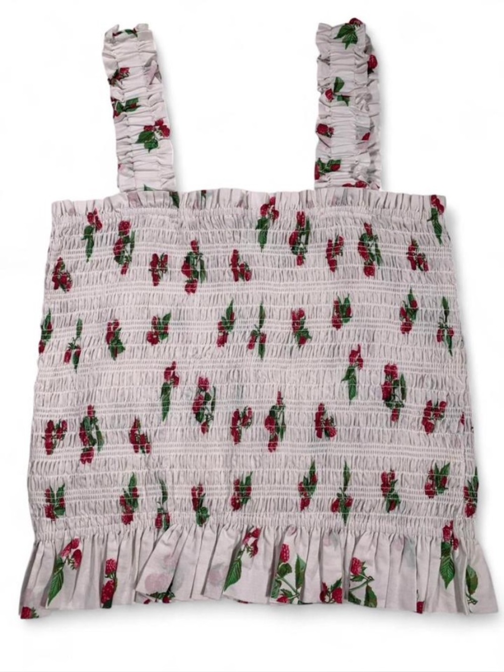 WAYF Raspberry Smocked Ruffle Tank Top Girly 100% Cotton - Picture 4 of 7